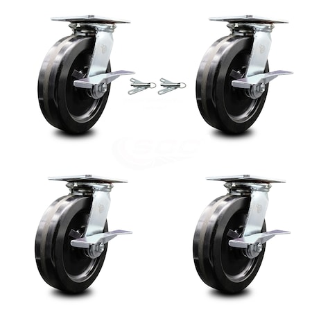 Service Caster 8 Inch Phenolic Caster Set with Roller Bearing 4 Brake and 2 Swivel Lock SCC SCC-35S820-PHR-SLB-BSL-2-SLB-2